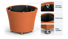 JARDINIERE PIVOINE RONDE Ø800 +CONTRE-BAC +ANNEAUX LEVAGE+ PIEDS REGLABLES
